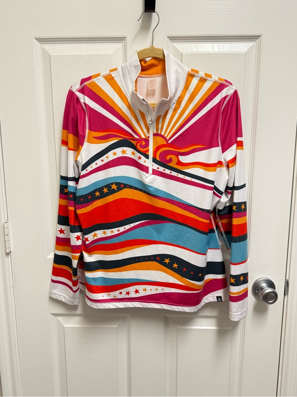 Krimson Klover Colorful Sun and Mountain Print Quarter Zip Pullover